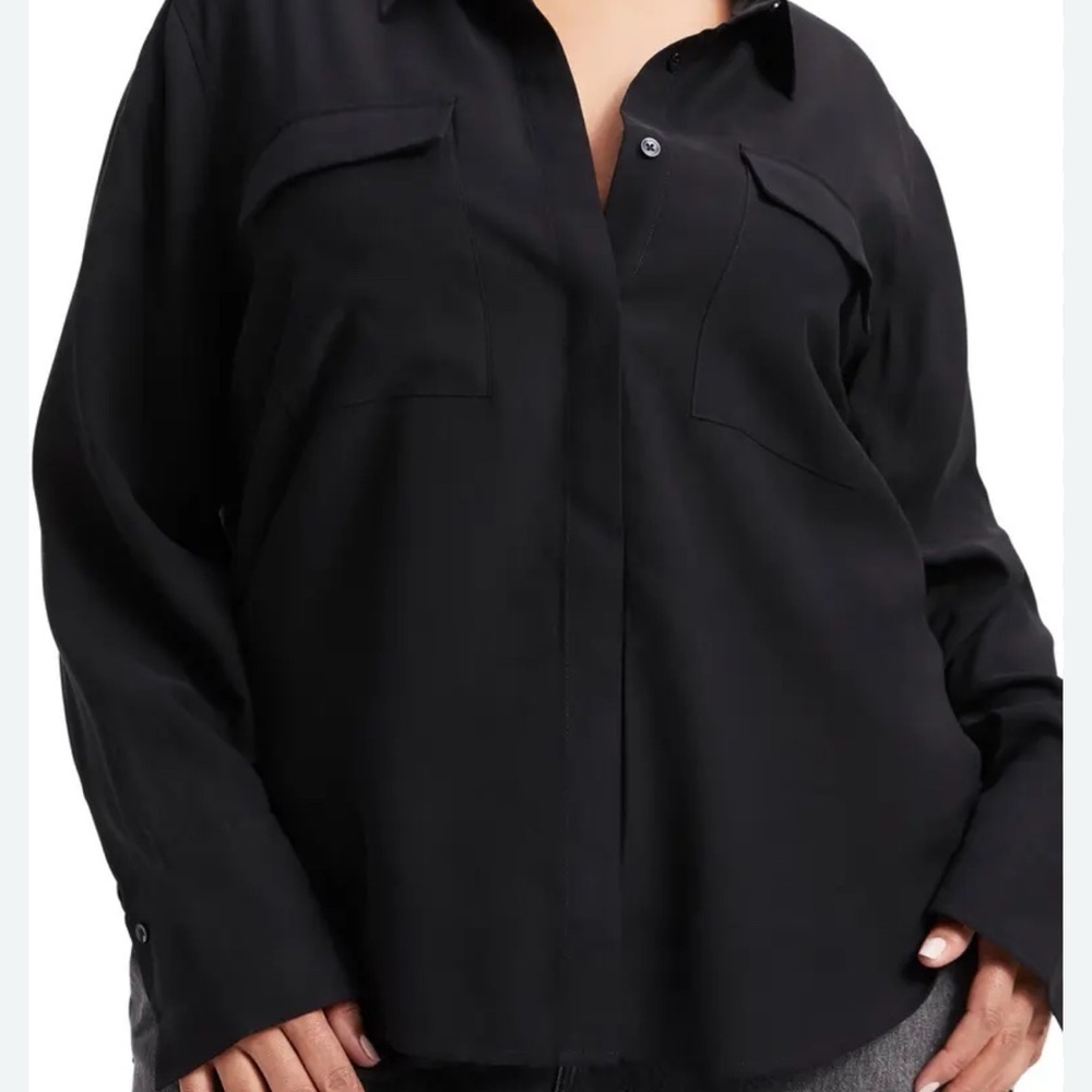 Good American Black Button Up Shirt Size 5 1XL Long Sleeve Collared Top